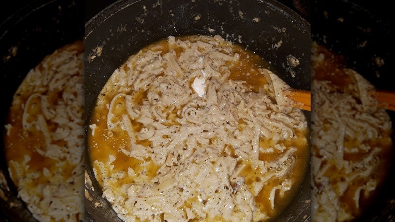 Oily leftover Alfredo pasta that has separated 