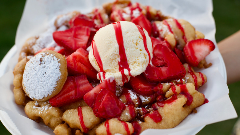 funnel cake with sweet toppings