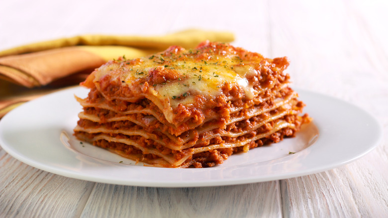 A piece of lasagna bolognese