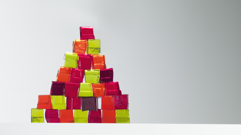 Pyramid of colorful Jell-O cubes