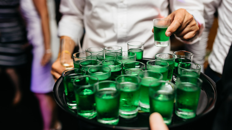 Tray of green Jell-O shots