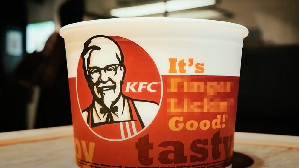 KFC packaging with slogan bleeped out