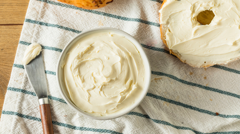 Cream cheese in a white bowl