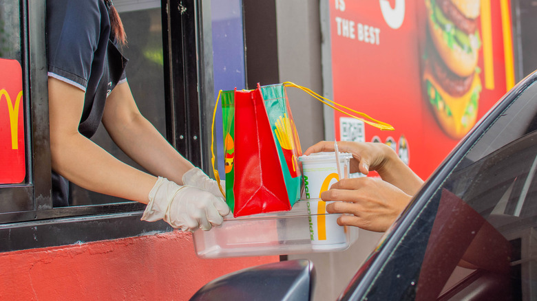 McDonald's drive thru and red bag