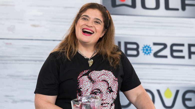 Alex Guarnaschelli in a black t-shirt