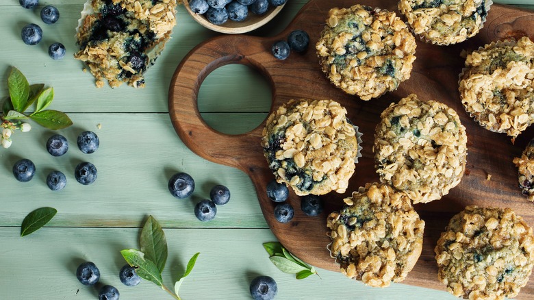 Blueberry muffins with oat streusel topping