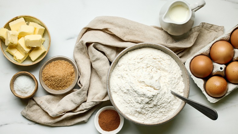 Muffin ingredients in bowls