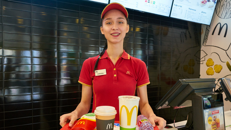 McDonald's worker with tray