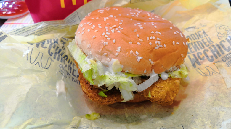 McChicken sandwich on wrapper