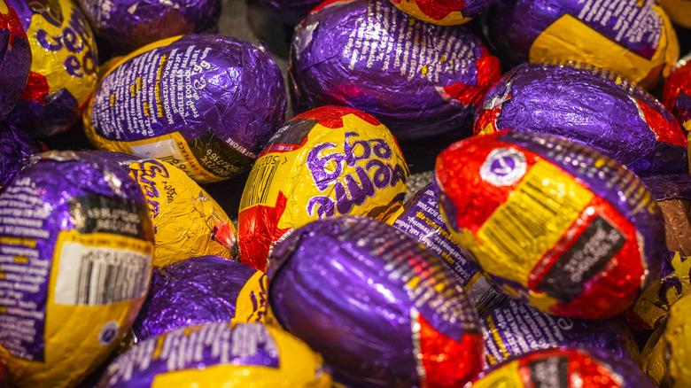 A pile of Cadbury Eggs in foil