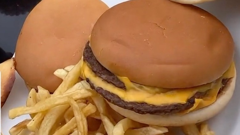 Fast-food hamburger and fries