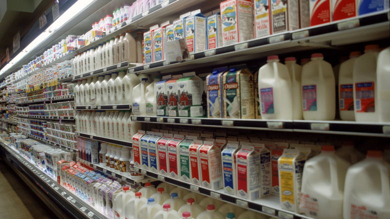 Variety of milks on shelf