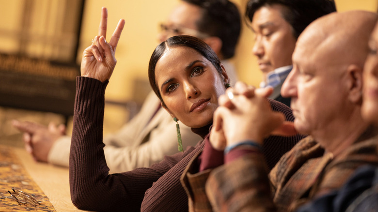 Padma Lakshmi gives peace sign