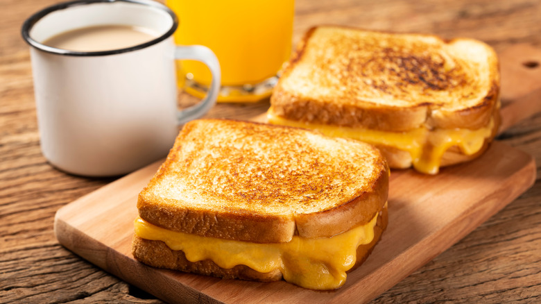 Grilled cheese sandwich on board