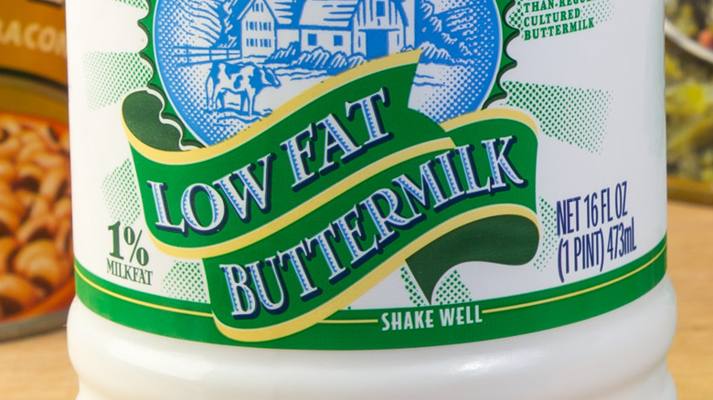 Close view of buttermilk bottle label