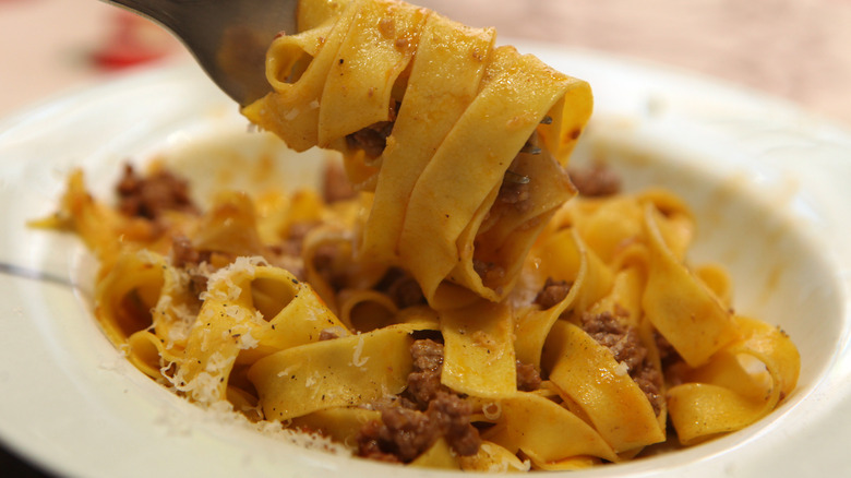 ragu in a pasta plate