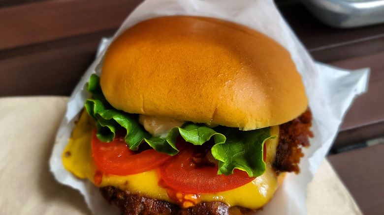 Shake Shack burger on a napkin