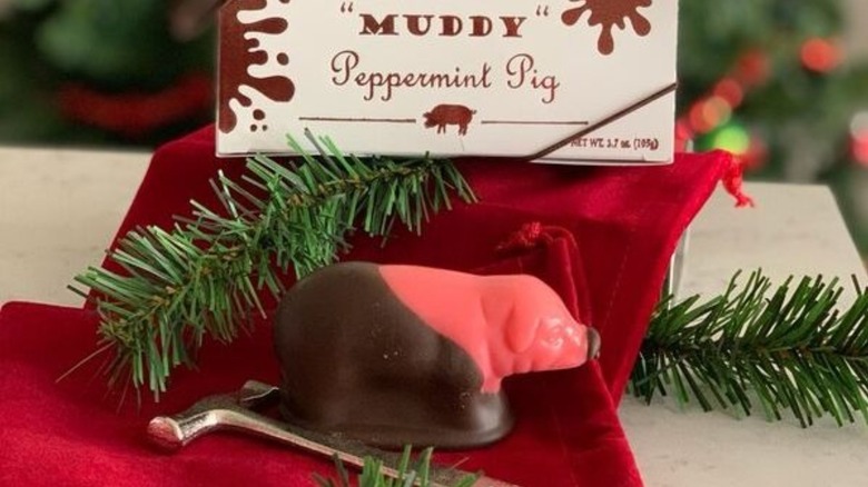 Chocolate-dipped peppermint pig