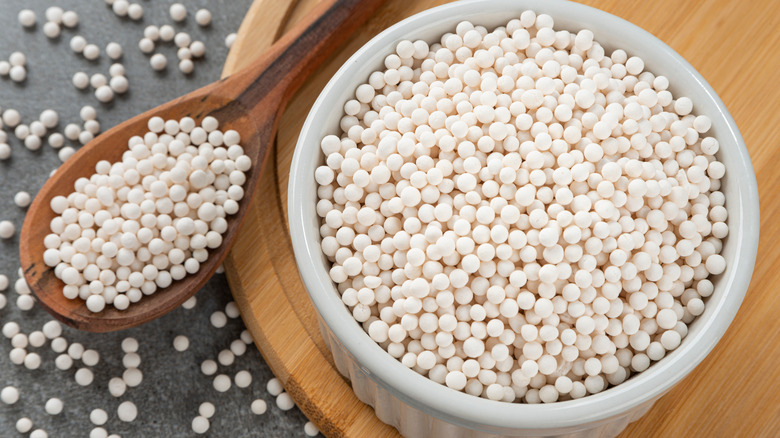 Bowl and spoon full of tapioca pearls