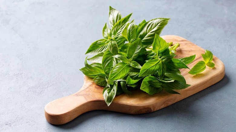 basil on chopping board