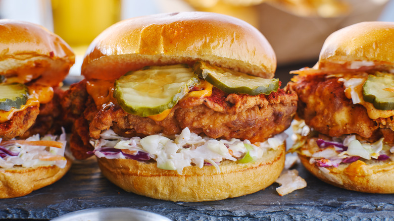 Nashville hot chicken with pickles