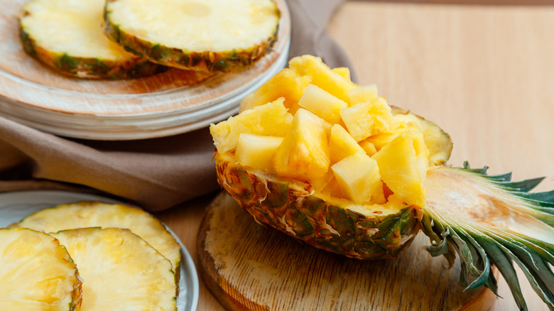 cut pineapple on a plate