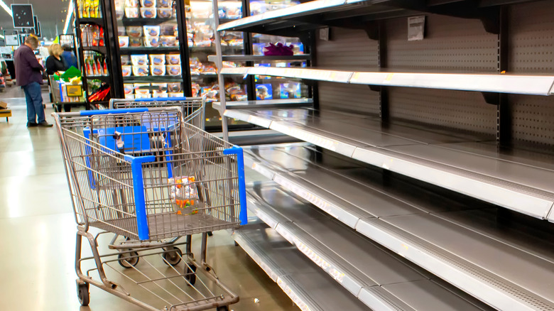 Empty cart and empty store shelves