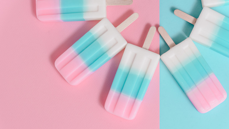 Blue, white and pink ice cream on a stick