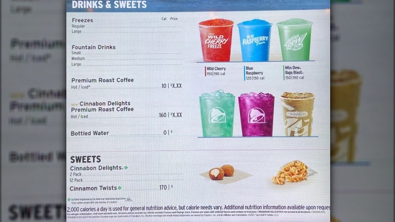 Taco Bell menu board