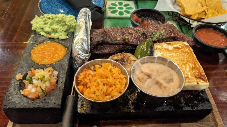 Mexican food served on bricks