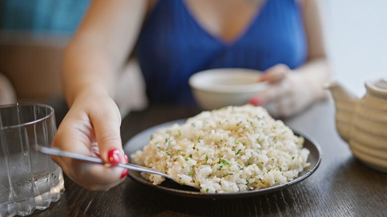 Rice on restaurant table