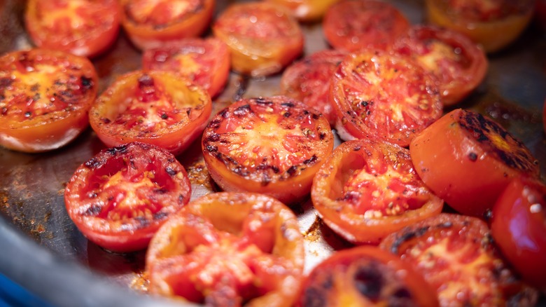 charred tomatoes on tray