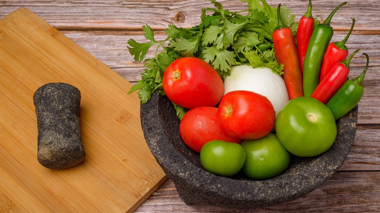 salsa ingredients in molcajete