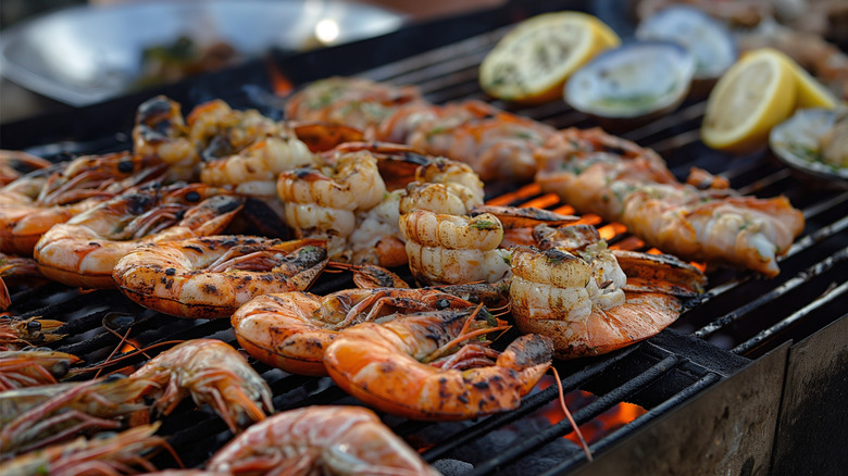 Shrimp cooking on a grill