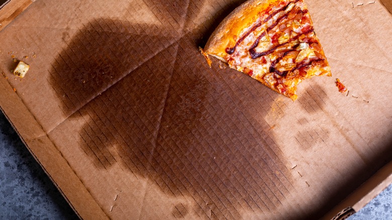 Grease stained pizza box