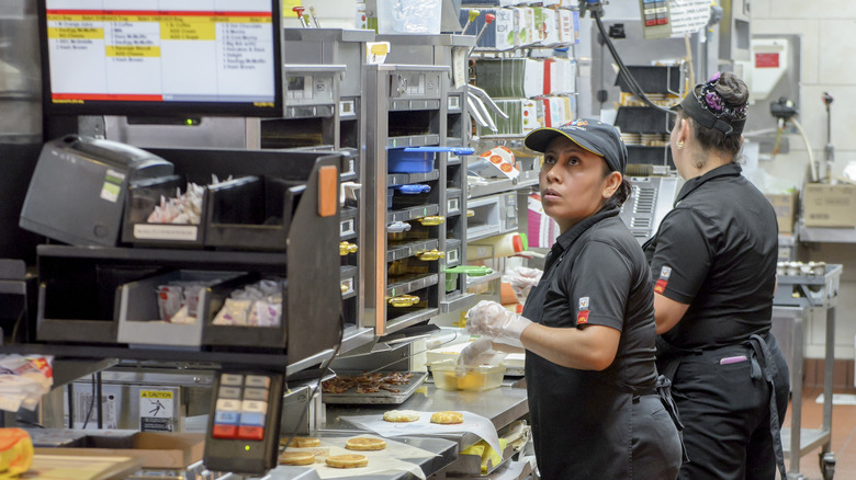 Workers inside a McDonald's