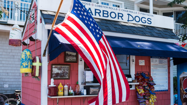 Ourdoor hot dog stand selling Harbor Dogs in Maine