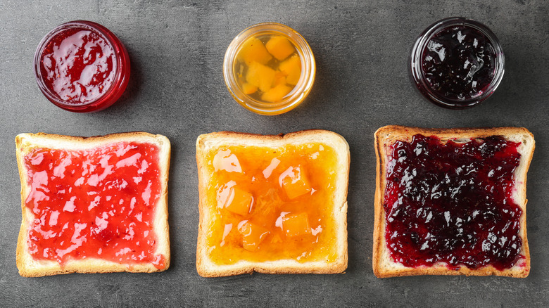 Toasts with jellies and jams