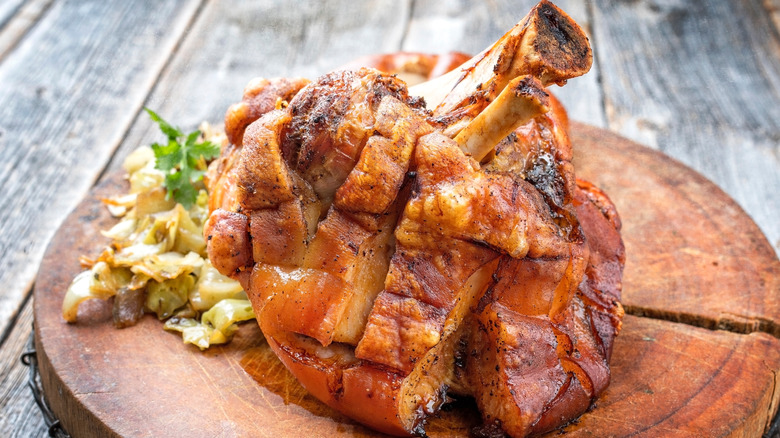 roasted pork knuckle with sauerkraut