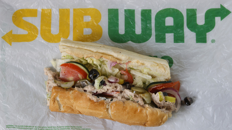 Subway sandwich on paper background