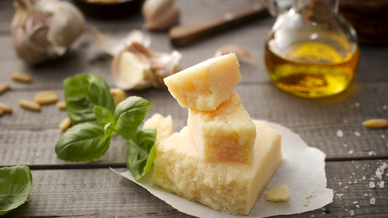 Parmigiano Reggiano, basil, and olive oil