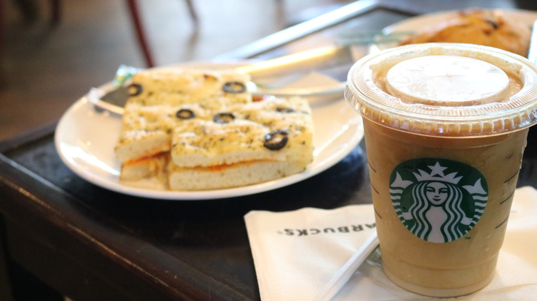 Starbucks drink and sandwich