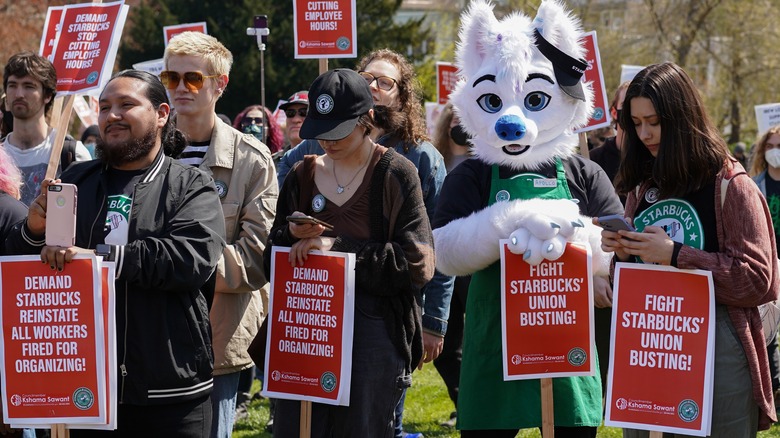 a protest at a starbucks