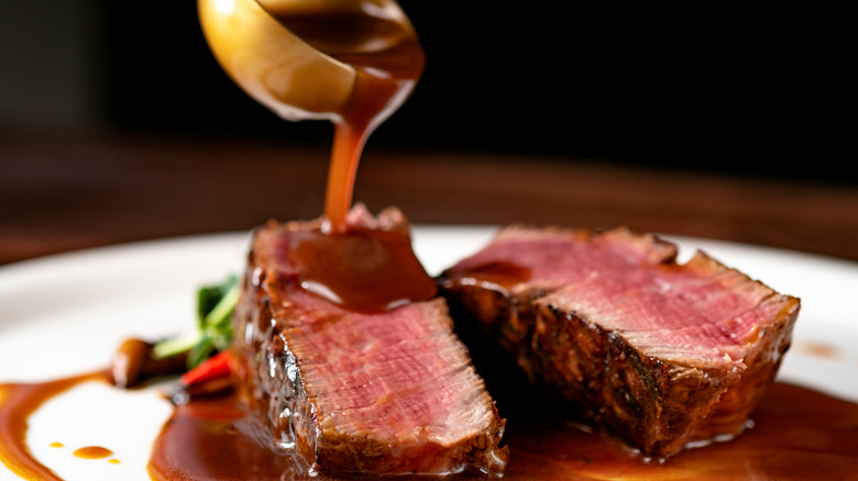 Demi-glace on steak