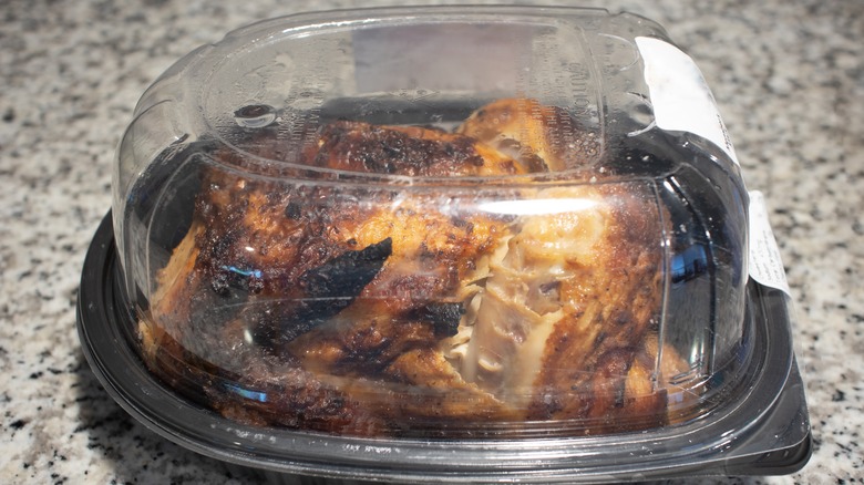 grocery store rotisserie chicken in a plastic box