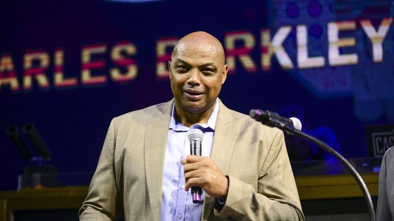 Charles Barkley with microphone in hand