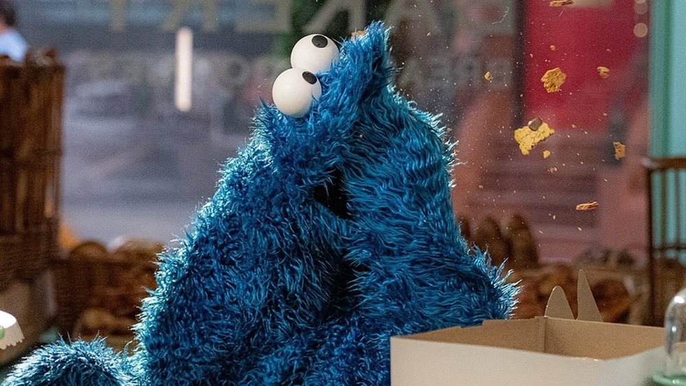 Cookie monster watching crumbs fall