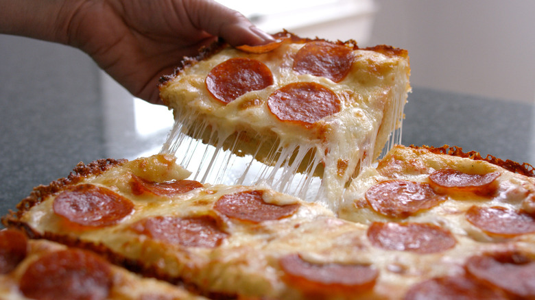 Jet's pepperoni pizza with cheese pull