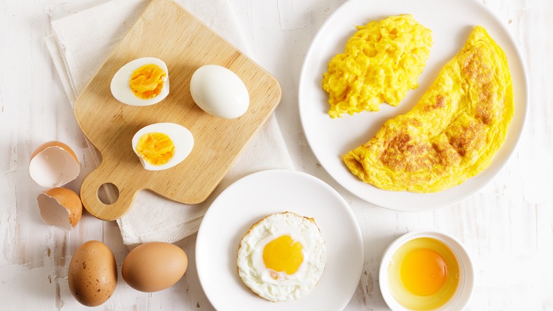 Hardboiled eggs and omelet