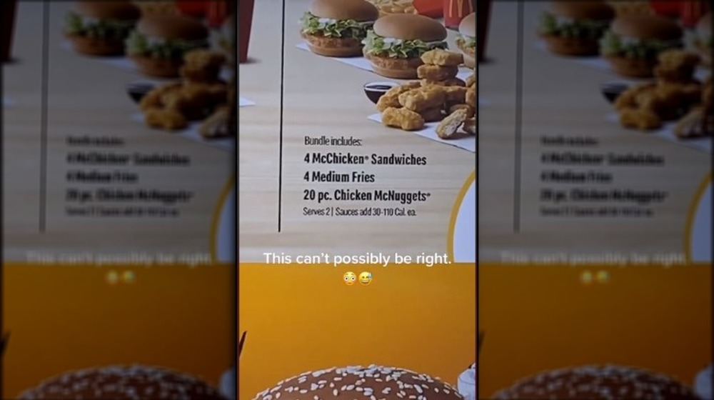 McDonald's drive thru menu showing the chicken pack